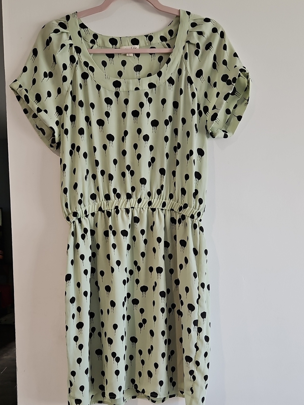 Maison Jules Mint Green Short Sleeve Dress with Black Balloon Motif